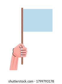 hand lifting white flag protesting icon vector illustration design
