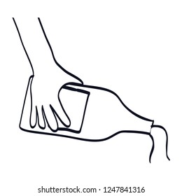 hand lifting wine bottle