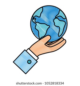 hand lifting world planet earth icon