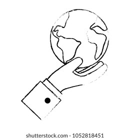 hand lifting world planet earth icon