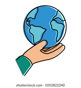hand lifting world planet earth icon
