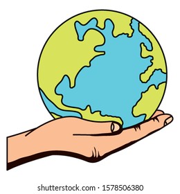 hand lifting world planet earth vector illustration design