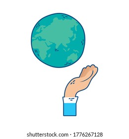 hand lifting world planet earth vector illustration design
