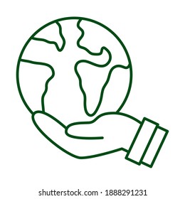 hand lifting world planet earth ecology line icon vector illustration design