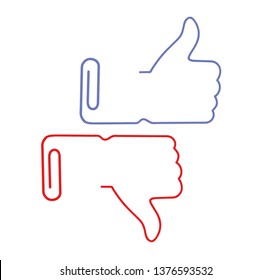 hand lifts thumb up. hand down thumb. in the form of a paper clip. vector illustration