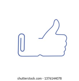 hand lifts thumb up. in the form of a paper clip. vector illustration