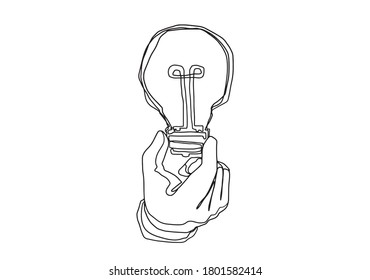 Hand and Light bulb contour drawing 
idea concept with vector design.
