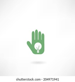 Hand with light bulb icon