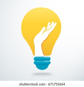 hand in light bulb icon vector, creative and idea concept