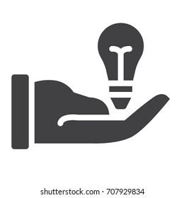 Hand and light bulb icon vector, filled flat sign, solid pictogram isolated on white. Symbol, logo illustration. Pixel perfect graphics
