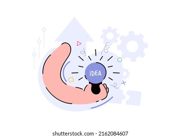 Hand with light bulb, idea. Element for the design of presentations, applications and websites. Trend illustration. Vector illustration
