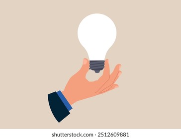Hand with a light bulb. Idea. Element for presentations, sites. Flat vector illustration