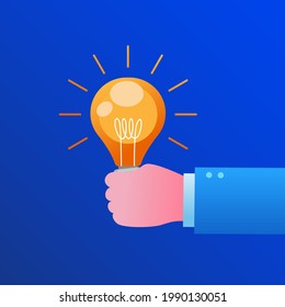 Hand with light bulb. Innovation idea. Landing page website illustration vector flat design 