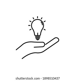 Mano con el icono de la línea de la bombilla. Concepto de nueva idea. Proceso de generación de ideas. símbolo de negocio. diseño simple editable. vector de plantilla de diseño