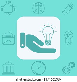 Hand with light bulb vector icon sign symbol