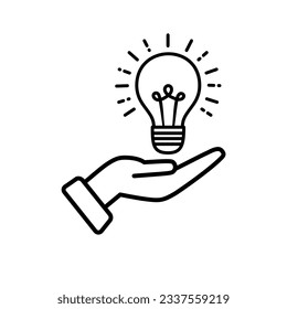 icono del vector de la bombilla de mano y del fondo blanco