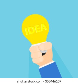 Hand with light bulb with word idea