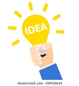 Hand with light bulb with word idea vector illustration on white background