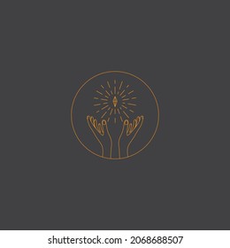 HAND LIGHT STONE LINE STYLE LOGO DESIGN VECTOR ILLUSTRATION SYMBOLS ICON