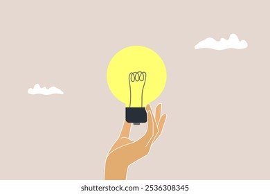 hand with lightbulb. Concept of a new idea. Business processes, creativity, solution concept