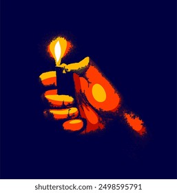 Hand mit heller in einer dunklen Vektorgrafik mit Halbtoneffekt.