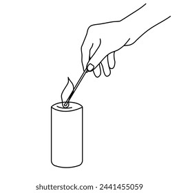 hand lighting candle line art vector logo illustration