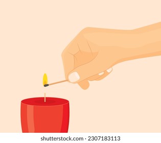 hand lighting a candle with a match- vector illustration