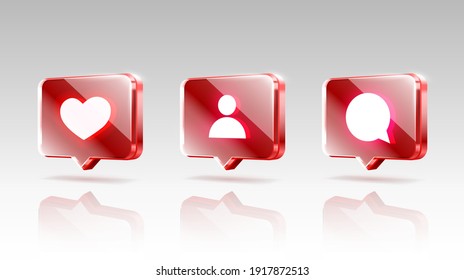 Hand like and chat icons set, sign follower 3d banner, best post social media. Vector illustration