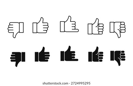 Icono de gestos de gustar y no gustar de la mano en el contorno y la Ilustración vectorial de estilo de silueta