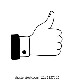 Hand Like doodle icon. Thumb up. Outline ok sign. Like symbol isolated on white.