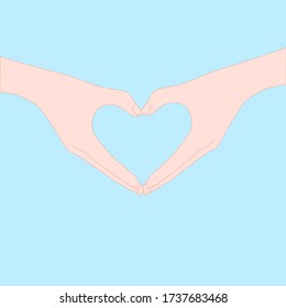  hand are like heart on the blue background. 