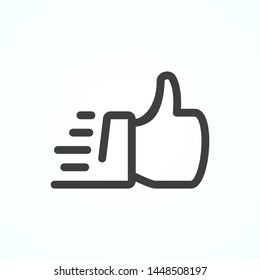 Hand, like icon fast flying. Thumb up line icon, sign, label, symbol. Vector illustration. EPS 10