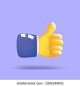 Hand like. Icon human hand in cartoon style thumb up, good sign. Realistic 3d design. vector illustration