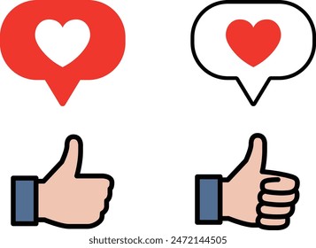 Hand like sign and heart mark SNS icon