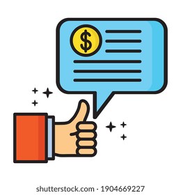 Hand- und Sprachblase mit Dollarbymbol-Finanzsymbol, Vektorgrafik-Design