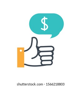 hand like with speech bubble and money symbol vector illustration design