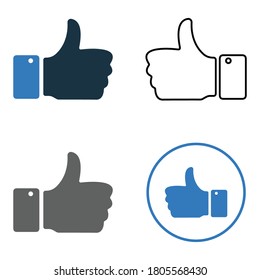 Hand with like or yes symbol, thumbs up icon. Editable vector isolated on a white background