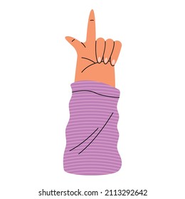 hand with lilac sleve gesturing