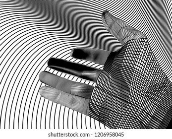 A hand with line art