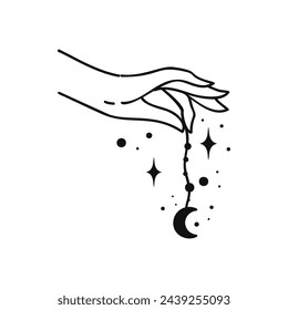 Hand line art vector design, hand drawn celestial stars logo or emblem. Magic Symbol for decoration cosmetics, market and packaging or beauty products