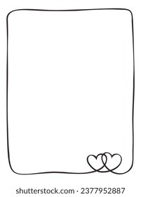 El dibujo de la línea de mano hace un marco con el símbolo de dos corazones. Marco artístico áspero del símbolo de corazón de una sola línea con espacio de copia. 