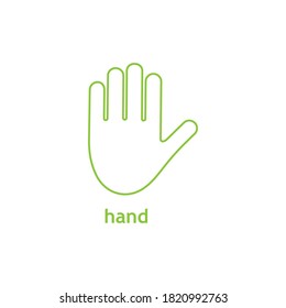 Hand line green icon. Vector arm with inscription illustration isolated on white background
