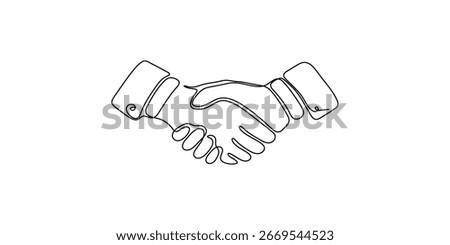 Hand line handshake business continuous people outline partnership vector together. Line hand handshake art concept trust deal agreement one illustration sketch isolated background work team man.