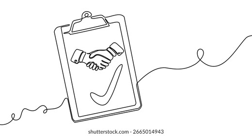 La línea de la mano apretón de manos de las personas Vector continuo de la sociedad del esquema del negocio juntos. Línea de mano apretón de manos concepto de arte de confianza trato de Acuerdo uno boceto de ilustración aislado de fondo de trabajo de equipo de hombre.