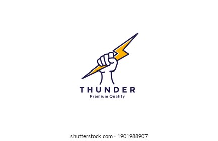 hand line holding thunderbolt logo symbol vector icon graphic design