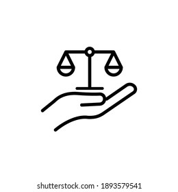 Hand line icon with balance. legal justice symbol. simple design editable. Design template vector