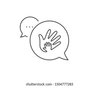 Hand line icon. Chat bubble design. Social responsibility sign. Honesty, collaboration symbol. Outline concept. Thin line social responsibility icon. Vector