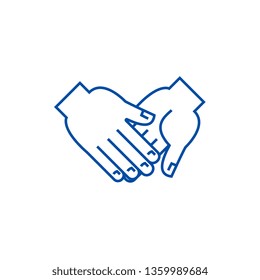Hand in hand line icon concept. Hand in hand flat  vector symbol, sign, outline illustration.