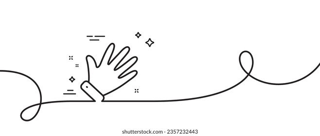 Hand line icon. Continuous one line with curl. Wave palm sign. Gesture symbol. Hand single outline ribbon. Loop curve pattern. Vector