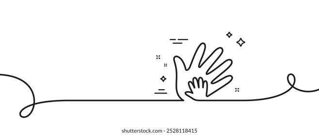 Icono de línea de mano. Línea continua con rizo. Signo de responsabilidad social. Honestidad, símbolo de colaboración. La responsabilidad social es una única cinta de contorno. Patrón de curva de bucle. Vector